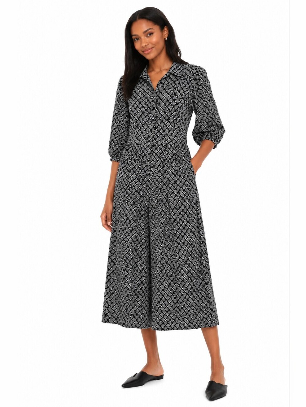 Maeve By Anthropologie Wide Leg Culotte Shirt Jumpsuit Women's 4 Black White